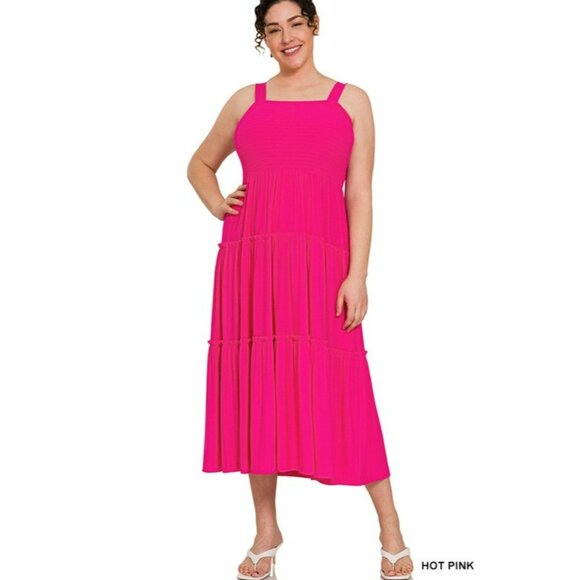 Plus Smocked Tiered Midi Dress - Picture 9 of 14